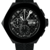 Swiss chronograph luxury watch GRECO-Genève, Titanium Grade 5 case and black DLC finish, carbon fiber dial, fluorescent, front view