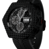 Swiss chronograph watch GRECO-Genève, Titanium Grade 5 case and Black DLC “Clous de Paris” polished finish, carbon fiber dial, fluorescent, side view