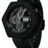 Swiss chronograph watch GRECO-Genève, Titanium Grade 5 case and Black DLC “Clous de Paris” matte finish, carbon fiber dial, fluorescent, side view