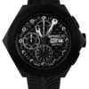 Swiss chronograph luxury watch GRECO-Genève, Titanium Grade 5 case and Polished & satin black DLC circular finish, carbon fiber dial, fluorescent, front view