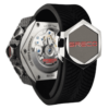High end chronograph swiss watch GRECO-Genève, Titanium Grade 5 case and “Clous de Paris” matte finish, carbon fiber dial, fluorescent, back view