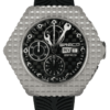 Swiss chronograph luxury watch GRECO-Genève, Titanium Grade 5 case and “Clous de Paris” matte finish, carbon fiber dial, fluorescent, front view