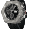 Swiss chronograph watch GRECO-Genève, Titanium Grade 5 case and “Clous de Paris” matte finish, carbon fiber dial, fluorescent, side view