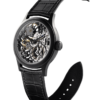 Swiss skeleton mechanical watch GRECO-Genève with ruthenium finish dial, side view