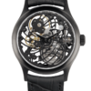 Skeleton swiss luxury watch GRECO-Genève with black DLC finish dial, front view