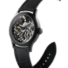 Swiss skeleton mechanical watch GRECO-Genève with black DLC finish dial, side view