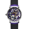 Montre squelette suisse GRECO-Genève avec cadran finition rhodium violet, vue du fond