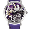 Montre squelette suisse de luxe GRECO-Genève avec cadran finition rhodium violet, vue de face