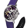 Montre squelette mécanique suisse GRECO-Genève avec cadran finition rhodium violet, vue de face