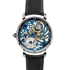 Skeleton Swiss watch GRECO-Genève with rhodium blue finish dial, back view
