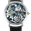 Skeleton swiss luxury watch GRECO-Genève with rhodium blue finish dial, front view