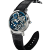 Swiss skeleton mechanical watch GRECO-Genève with rhodium blue finish dial, side view