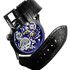 Skeleton high-end watch GRECO-Genève with blue finish dial, back view