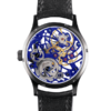 Skeleton Swiss watch GRECO-Genève with blue finish dial, back view