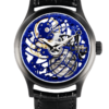 Skeleton swiss luxury watch GRECO-Genève with blue finish dial, front view