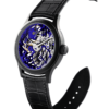 Swiss skeleton mechanical watch GRECO-Genève with blue finish dial, side view