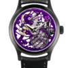 Montre squelette suisse de luxe GRECO-Genève avec cadran finition violet, vue de face