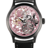 Skeleton swiss luxury watch GRECO-Genève with pink finish dial, front view