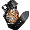 Skeleton high-end watch GRECO-Genève with orange finish dial, back view