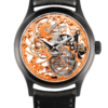 Skeleton swiss luxury watch GRECO-Genève with orange finish dial, front view