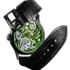 Skeleton high-end watch GRECO-Genève with green finish dial, back view