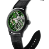 Swiss skeleton mechanical watch GRECO-Genève with green finish dial, side view